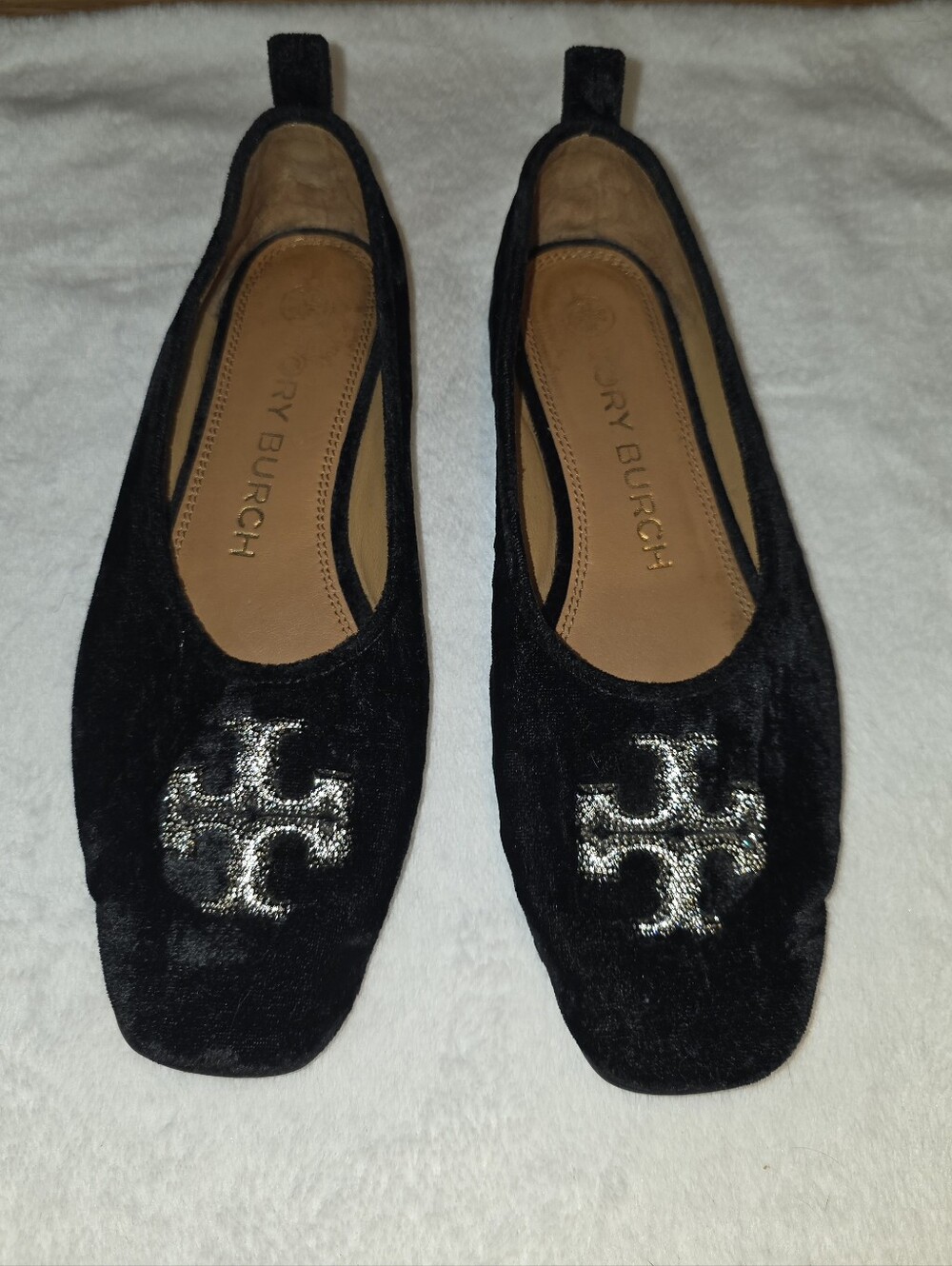 Tory Burch Black Velvet Logo Slip-On Flats Size 7
